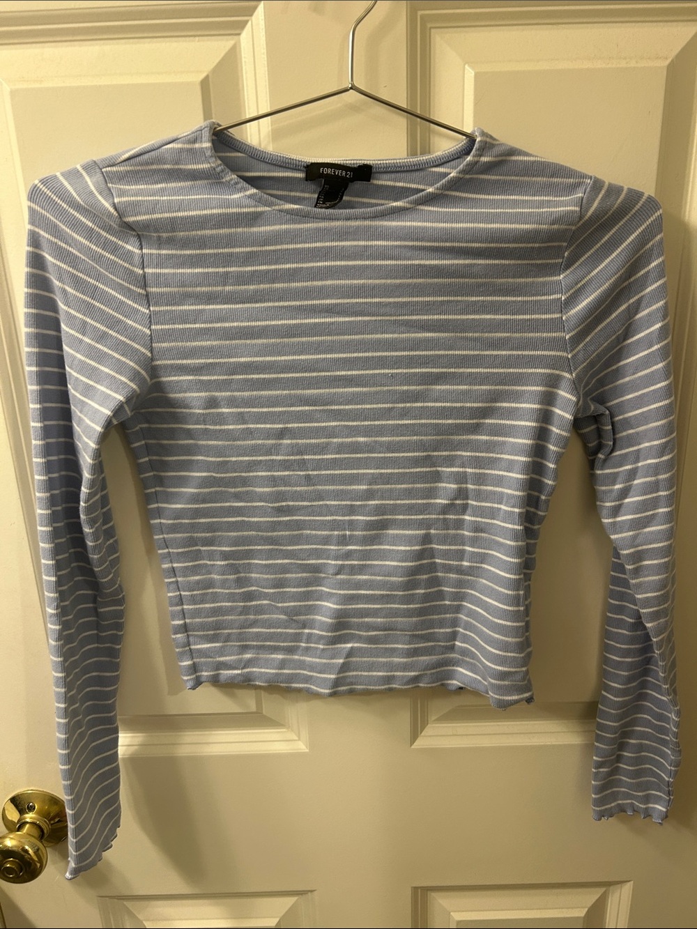 Forever 21 Pale Blue & White Striped Long Sleeve Top